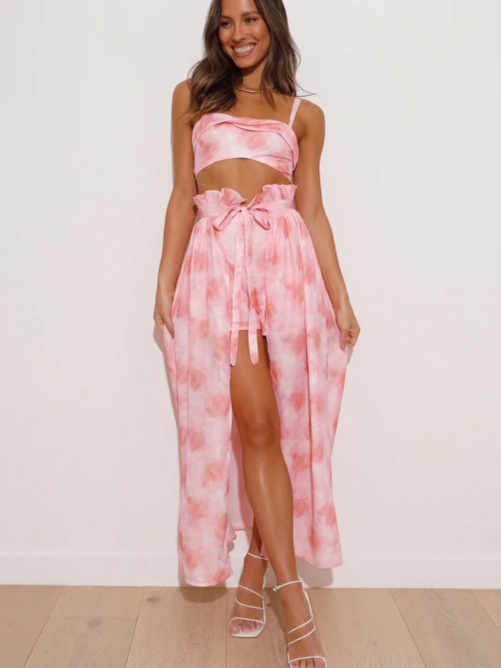 Hello Molly Pink Tie-Dye High Low Paperbag Maxi Skirt